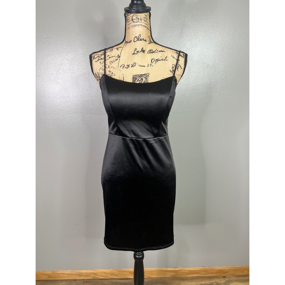 Lulu's satin mini bodycon black dress medium night‎ out club wedding guest - Picture 8 of 8